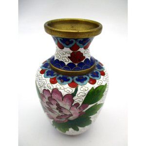 Vintage Chinese Cloisonne VASE Pink Blue Red Floral Enamel